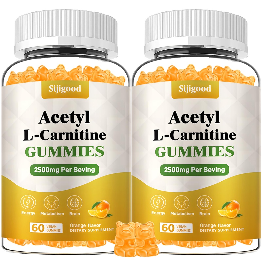 2 Pack supplément acétyl L-Carnitine, supplément nutritionnel naturel pour l'énergie boost, immunité, végétalien, saveur orange, 120 comte