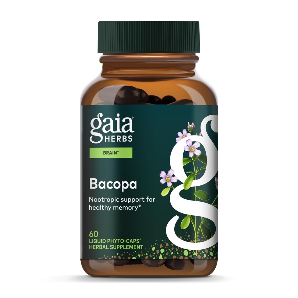 Gaia Herbs Bacopa - Brain and Cognitive Support Herbal Supplement - Realizzato con Bacopa (Bacopa Monnieri) per aiutare a sostenere una mente Thriving - 60 Vegan Liquid Phyto-Capsules (Up to 60-Day Supply)