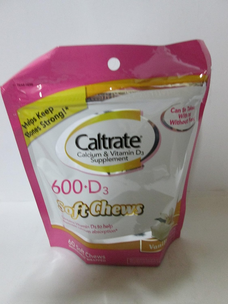 Calcium au calcium et vitamine D, miettes molles, crème de vanille, compte 60 (paquet de 3)