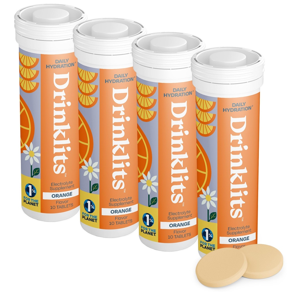 Compresse di idratazione elettrica giornaliera arancione (4) Bundle tubo | 0g Zucchero – Bevanda sportiva naturale – Grande gusto | 4 Pack (40 Serve)