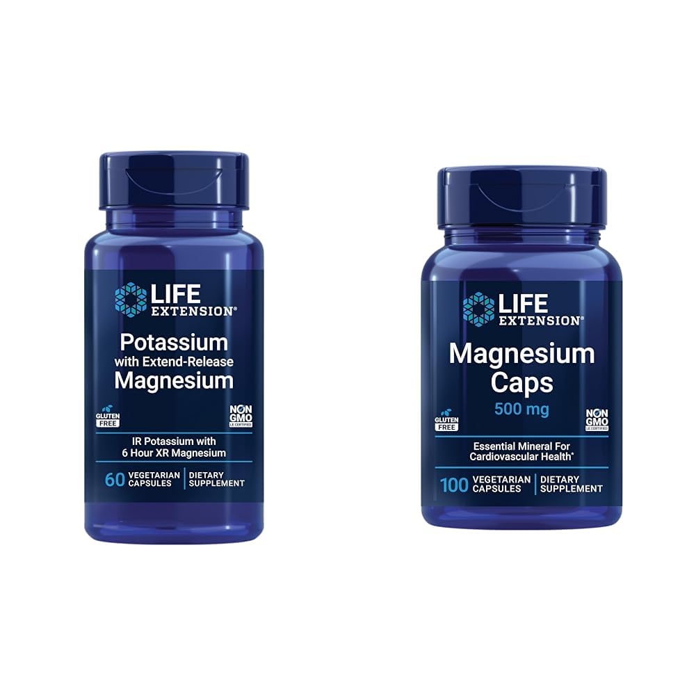 Life Extension Potassium & Magnesium Heart Health Supplement Bundle - 60 & 100 Capsules