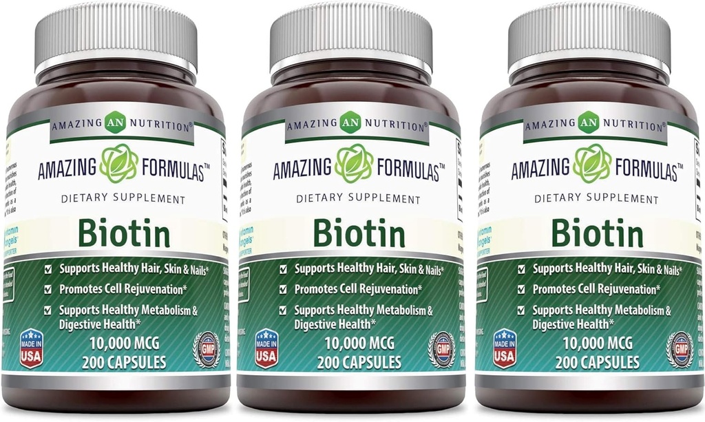 Incredibile Nutrizione Biotina 10.000 Mcg Integratore alimentare, 200 capsule (200 capsule (Pack of 3))