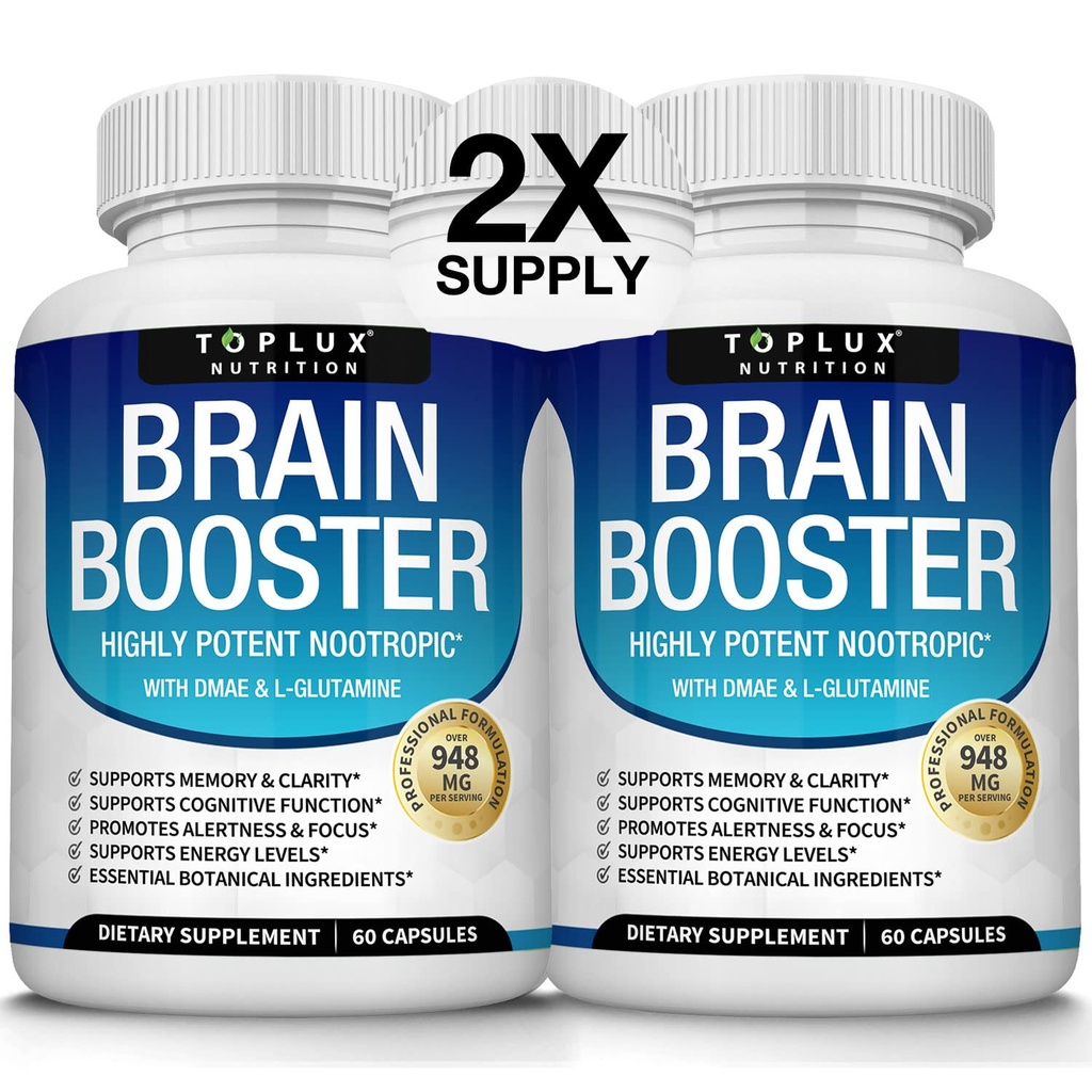 Toplux Brain Supplement Nootropic – Brain Pillen Vitamin mit DMAE, Bacopa Monnieri, L-Gutamine, für Männer Frauen, 60 Kapseln, Ernährung