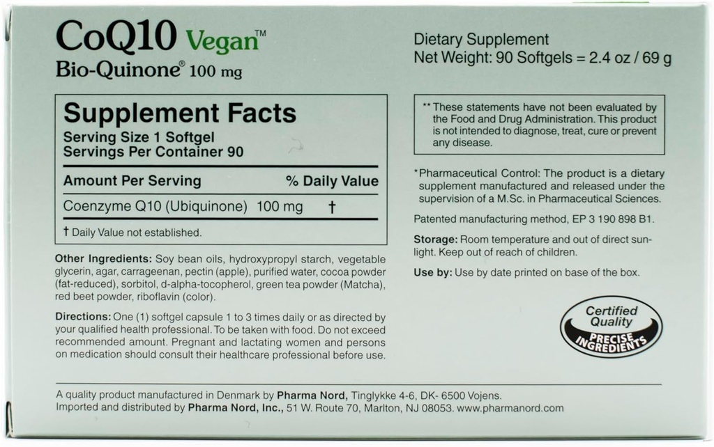 CoQ10 Vegan Bio-Quinone 100 mg, 180 Softgels | Premium Plant-Based Coenzyme Q10 Supplemento con ingredienti non OGM per la salute ottimale | Formula ad alto assorbimento per la salute del cuore e la produzione di energia