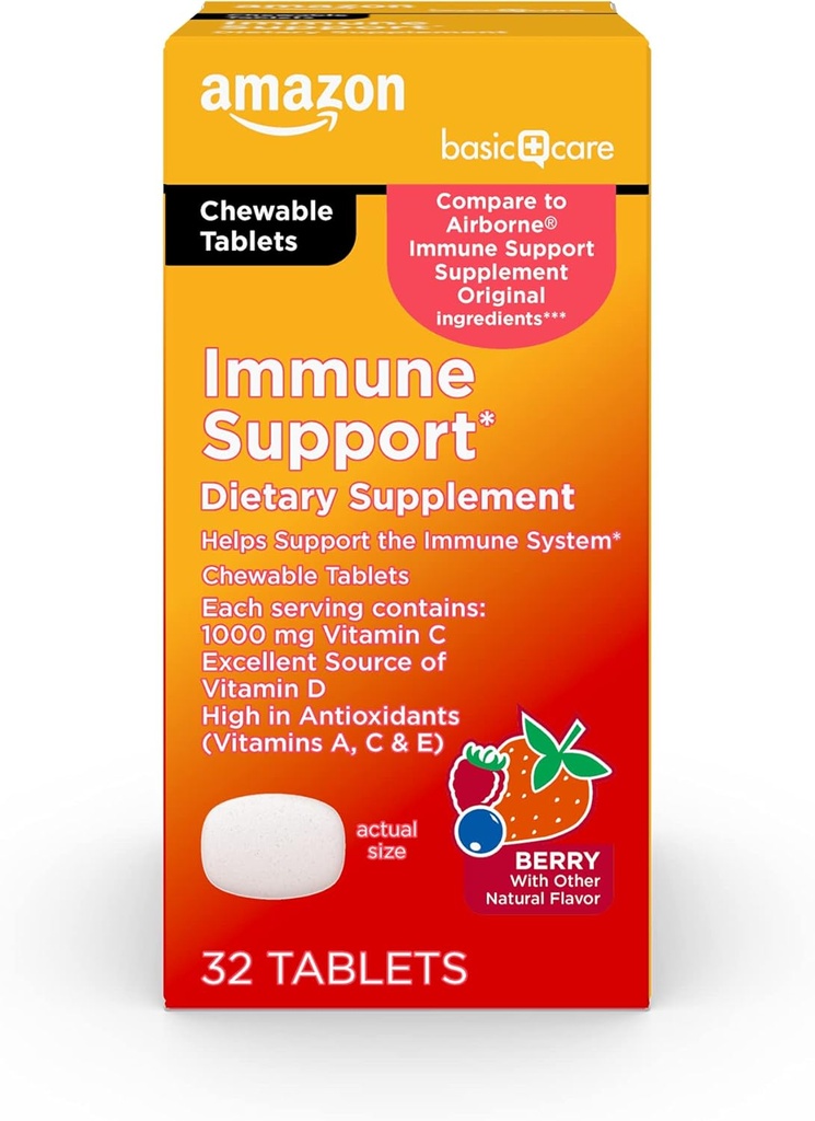 Basic Care - Immununterstützungsergänzung, Berry Chew Tablets, ausgezeichnete Quelle des körpereigenen Sonnenscheins Vitamin D, 32 Count