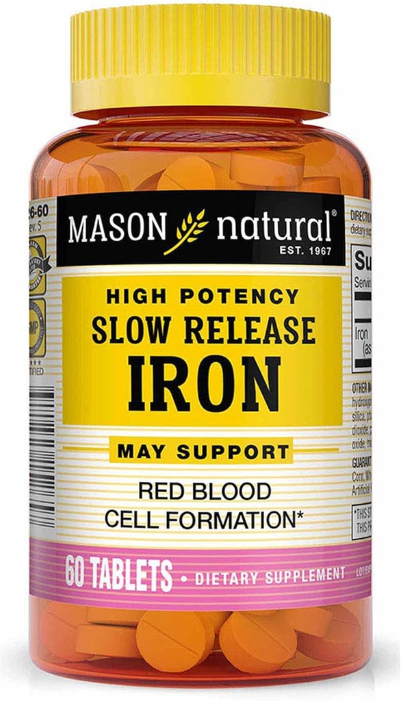 Mason naturel à libération lente fer, comparer aux ingrédients actifs en Fe lent, 60 comprimés