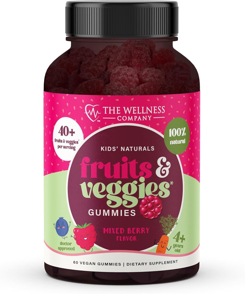 The Wellness Company Kids Naturals Fruits & Veggie Gummis – Tägliche Ernährungsunterstützung | 60ct (1 Monat Versorgung)