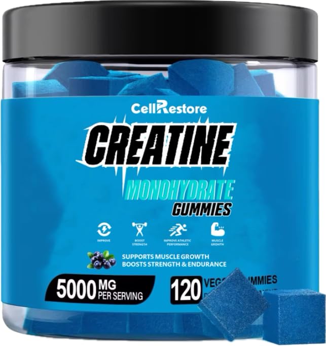 Kreatin Monohydrat-Gummi für Männer & Frauen-5g Kreatin Monohydrat pro Servieren- Helfen Sie Stärke zu erhöhen und Muskel zu bauen,Sugar Free, Vegan, Blueberry Flavor, 120 Count