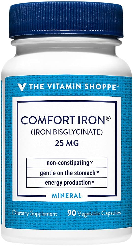 Vitamin Shoppe Comfort Iron 25MG, klinisch untersucht Eisen-Biglycinat, Energieproduktion & Immununterstützung, Gentle & Non-Constipating Supplement (90 Veggie Kapseln)