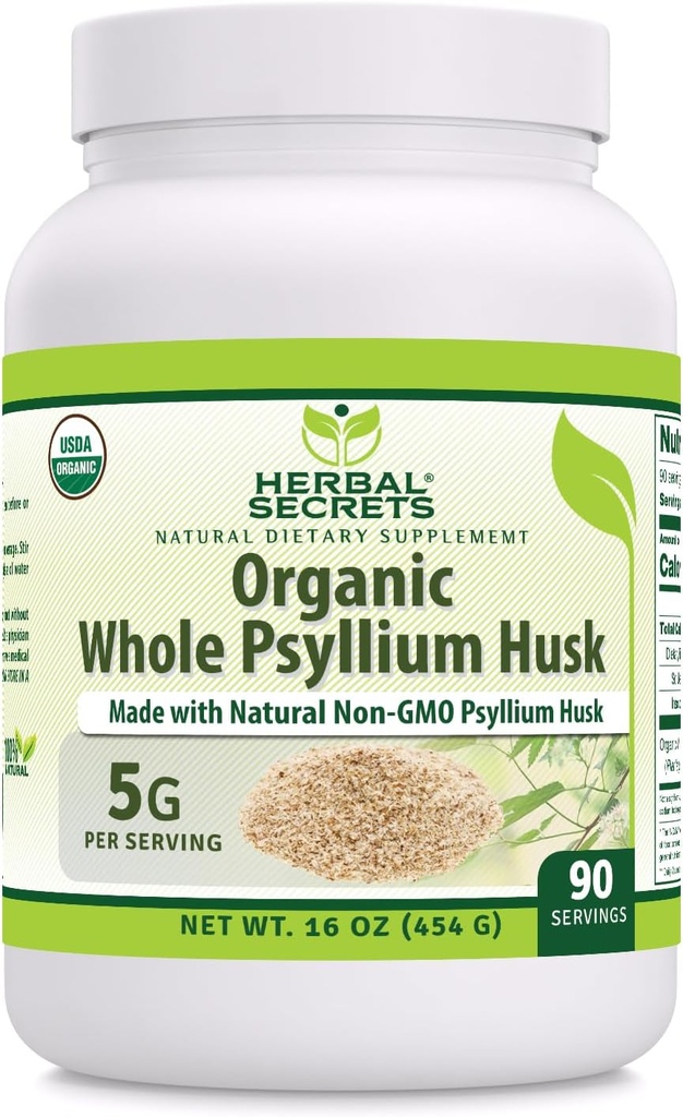 Herbal Secrets Whole Psyllium Husk Powder Supplement | 5 Gramm pro Servieren | Non-GMO | Gluten-Free | Made in USA (16 Oz, 1 Pack)