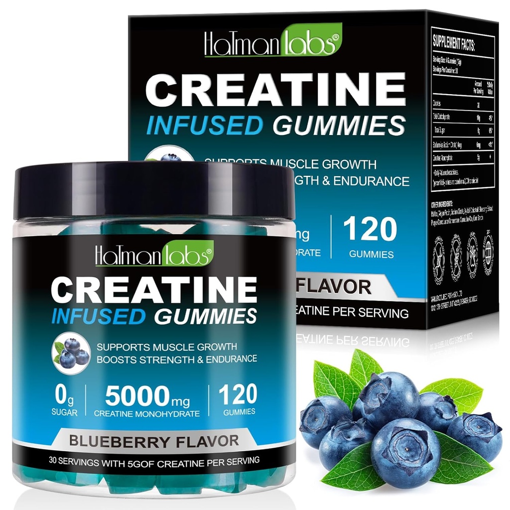 Gommies de créatine pour les hommes et les femmes - 120 Comte, 5000mg Monohydrate de créatine, Zéro sucre, croissance musculaire et renforcement de la force, supplément d'énergie pré-entraînement
