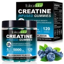 Gommies de créatine pour les hommes et les femmes - 120 Comte, 5000mg Monohydrate de créatine, Zéro sucre, croissance musculaire et renforcement de la force, supplément d'énergie pré-entraînement