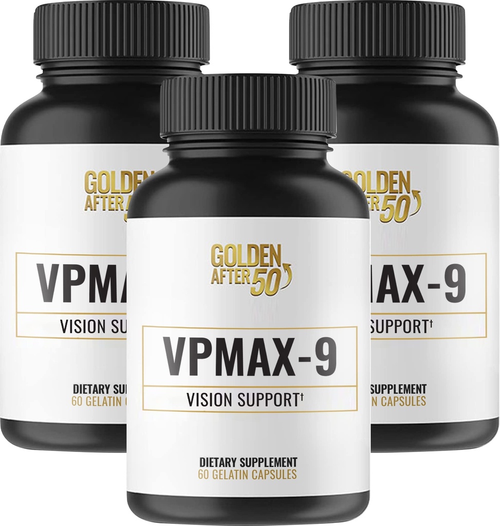 Golden After 50 VpMax-9 - Sight Care and Antioxidant Supplement with Eye Vitamins, Lutein, Lycopene and Bilberry Extract - 3 Bottles