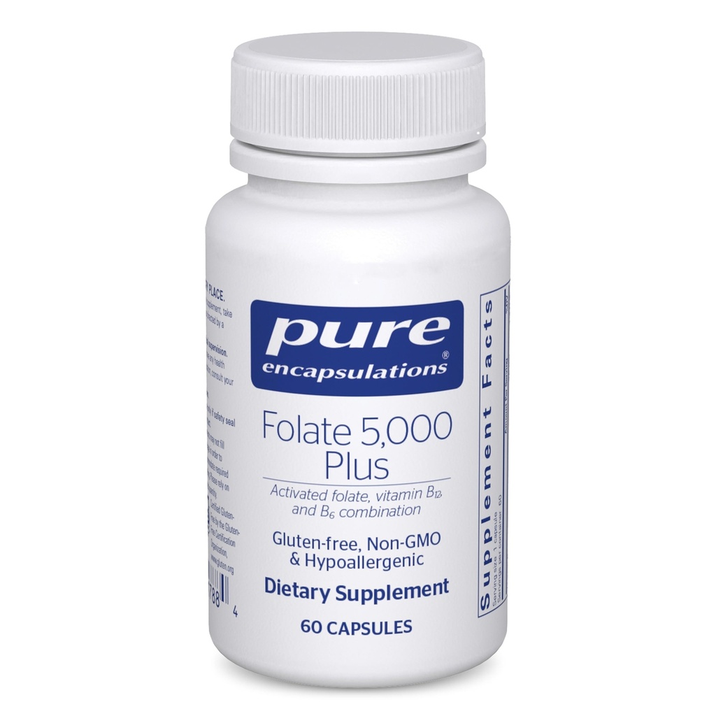 Pure Encapsulations - Folate 5000 Plus - Combinazione attivata di Folate, Vitamina B12 e B6 - 60 capsule