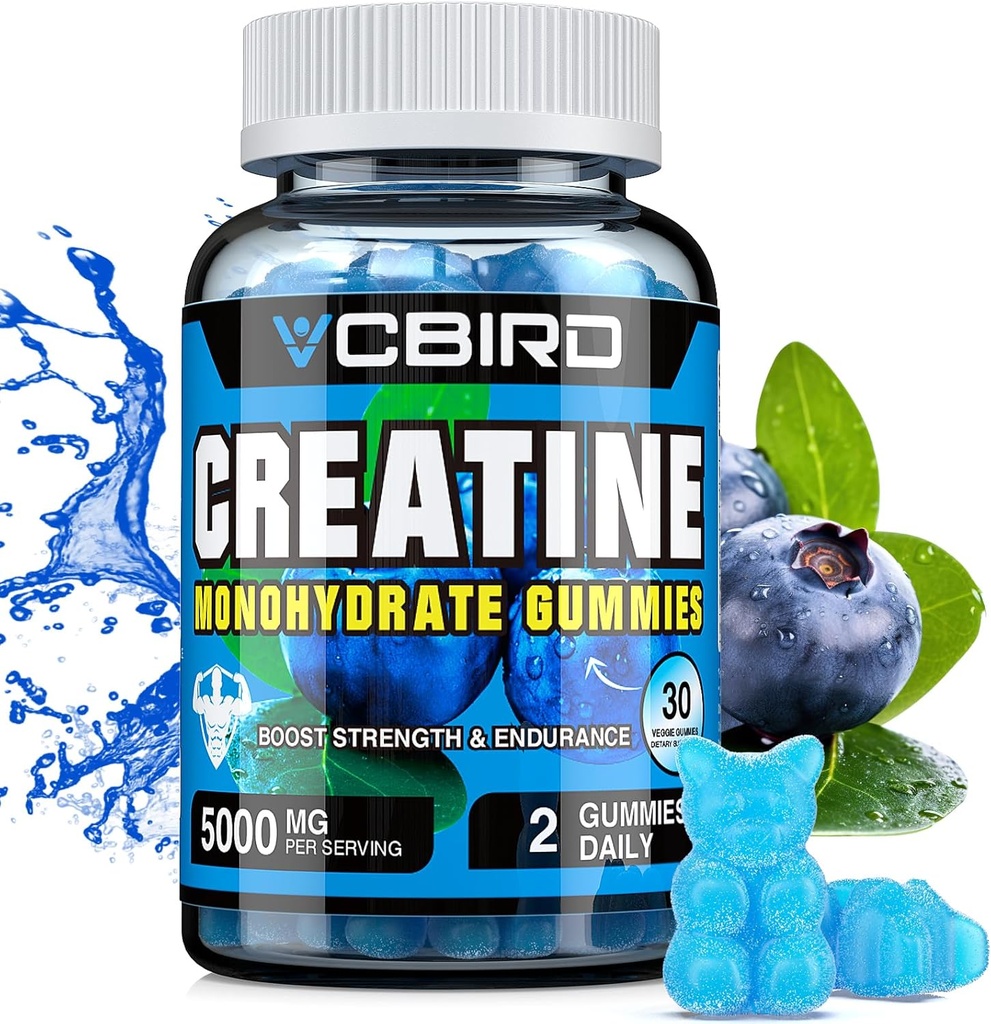Kreatin Monohydrat 5g Pro Servieren, keine Zucker Kreatin Ergänzungen Unterstützung für Stärke, Leistung, Energie, Erholung, Glutenfreie Kreatin für Frauen und Männer, Blaubeeren Geschmack (30 Gummies121)