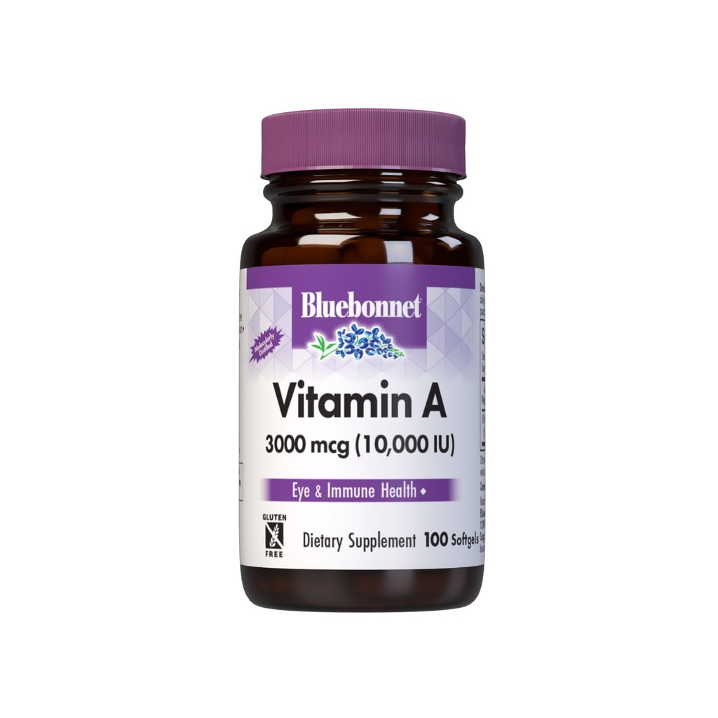 Bluebonnet Nutrition Vitamin A 10.000 IU aus Tiefsee, Kaltwasser, Fischöl - Für Augengesundheit und Immunfunktion* - Glutenfrei - Molecularly Distilled - 100 Softgels - 100 Servierungen