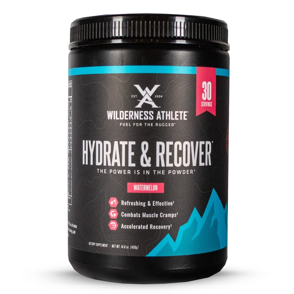 Wilderness Athlete - Hydrate & Recover | Liquid Hydration Powder Electrolyte Drink Mix - Recuperare Più velocemente con Bcaas - Polvere di Hydrate con 1000mg di vitamina C - 30 Serving Tub (Watermelon)