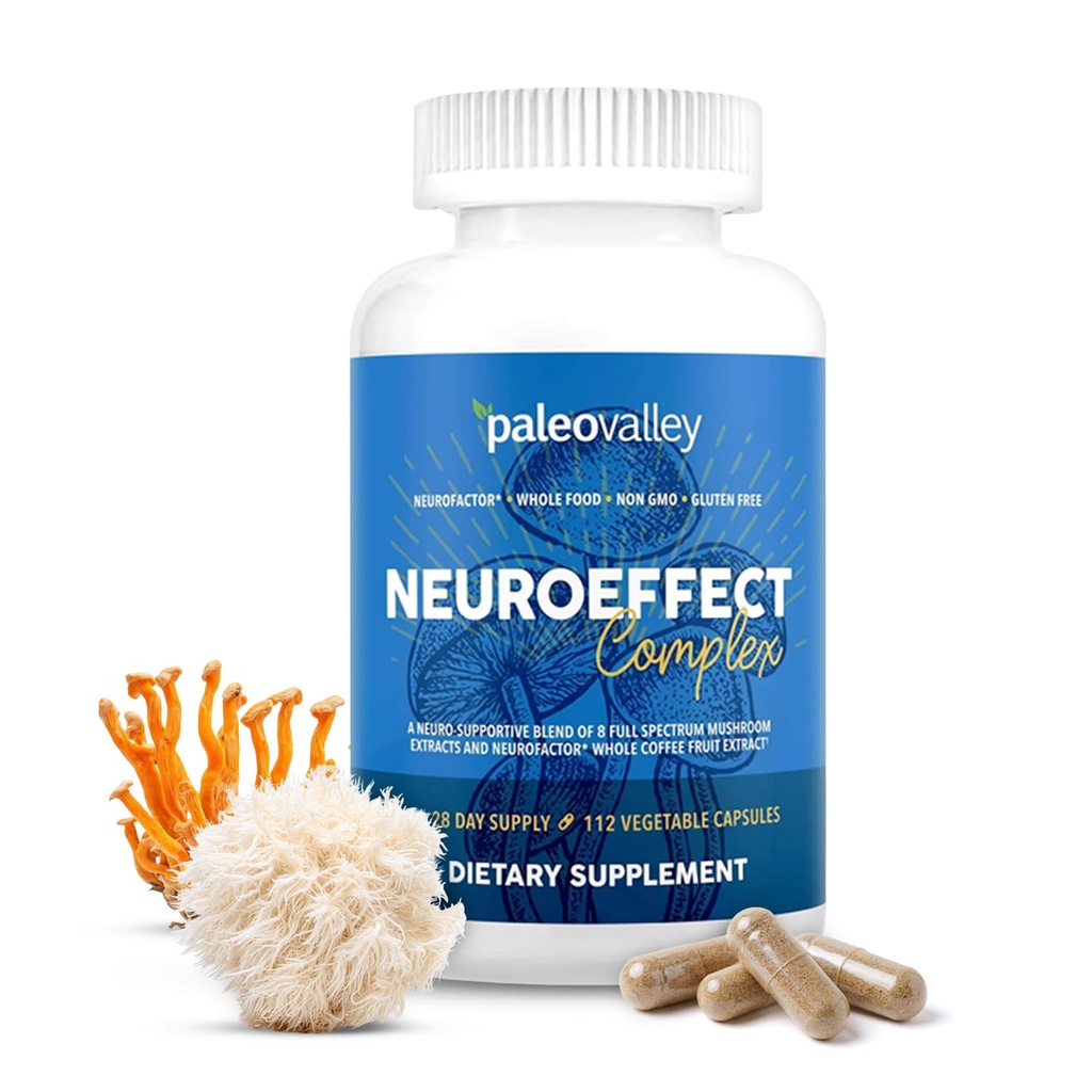 Paleovalle NeuroEffect - Neuro Mushroom Coffee Nutritional Supplemento per Focus, Memoria e Supporto Energetico - Alimentazione 28 giorni - 8 Full Spectrum Mushroom e Whole Coffee Fruit Extracts