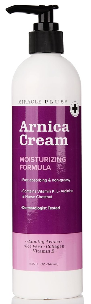Miracle Plus Arnica Creme Bruise Relief Lotion für Bruising und Schwellung auf der Haut | Arnica Montana Extrastärke Vitamin K Cream | Hautpflege Körper und Gesicht Moisturizer mit Pferdekastanie, 11.75 Fl Oz