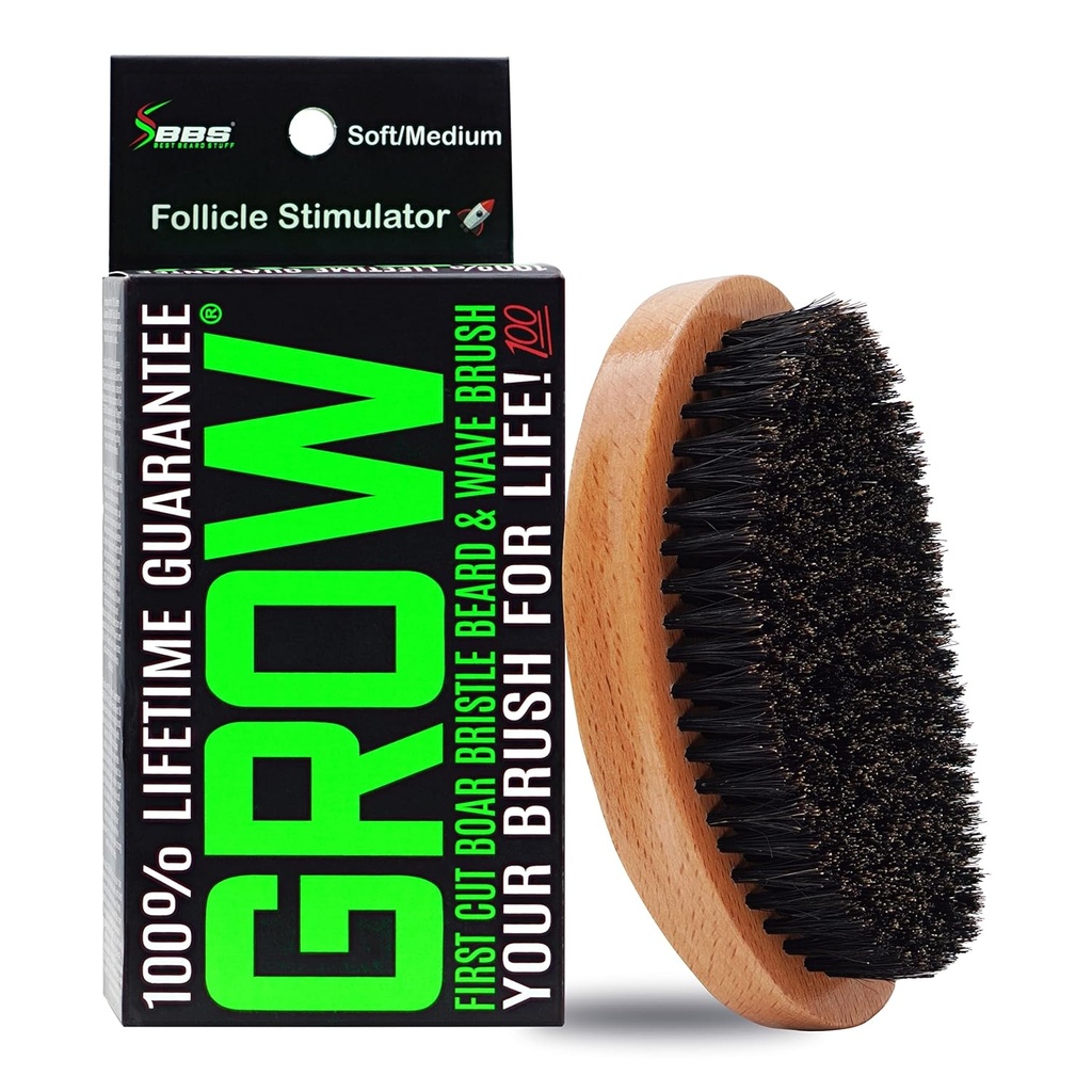 WIE Boar Bristle Beard Brush & 360 Wave Brush für Herren – Bart und Schnurrwachstum Brush – Bart Brush für Herren & Follikel Stimulator – Exfoliate, Detangle & Boost Circulation – USA Made