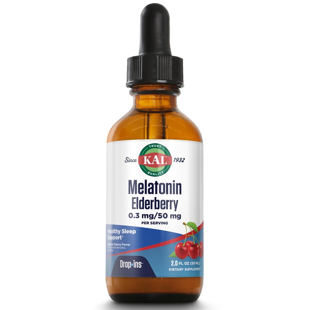 KAL 0.3 Mg Melatonin Cherry Elderberry Dropins, 2 flüssige Unze