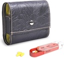 Pill Organizer, LIZIMANDU Weekly Travel Pill Case Box Medication Reminder Daily AM, Day Night 7 Compartments, für 4 Mal A Day, 7 Tage pro Woche-Includes Leather PU Carrying Case(1-Carved Black)
