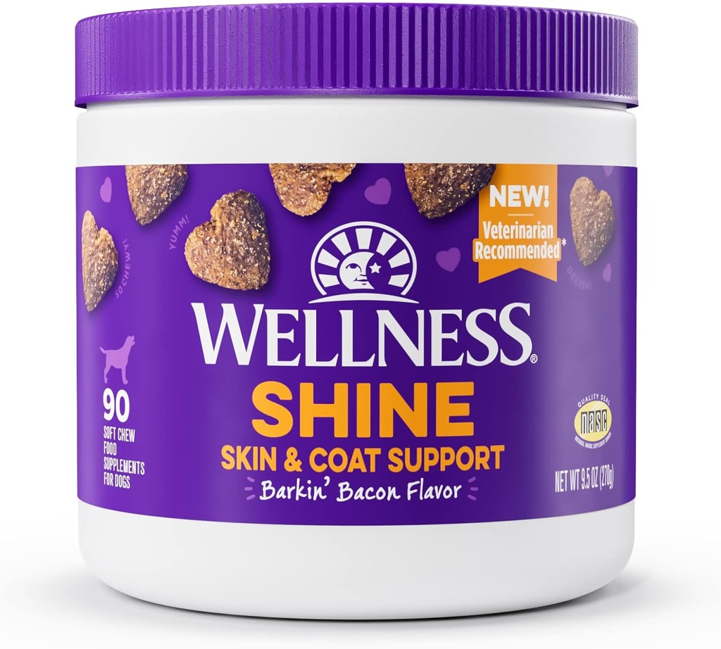 Wellness Barkin' Bacon Flavored Soft Chew Skin & Coat Supplements for Dogs, 90 Count