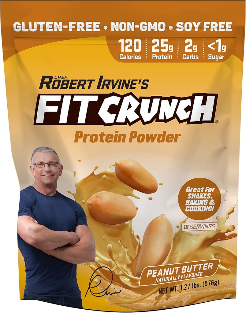 FITCRUNCH Tri-Blend Whey Protein, Keto Friendly, Calorie basse, Proteine alte, Gluten Free, Soy Free (18 Serve, Burro di arachidi)
