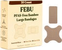 Bandages di bambù di grandi dimensioni Eco-Friendly di FEBU | Bandages PFAS Free per Scrapes & Cuts | Bandage di tessuto flessibile | Fully Compostable, Latex Free Bandage | 20 Conte Large