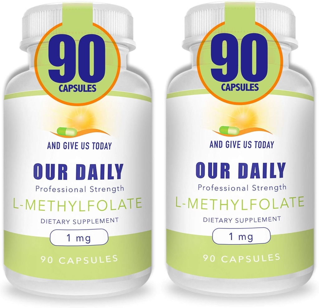 Il nostro quotidiano vites L-metilfolato 1mg / 1000 mcg massima resistenza attiva Folate, 5-MTHF, Filler Free, Gluten Free, Non OGM, capsule vegetariane 90 Conte (pacchetto di 2)