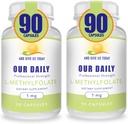 Unsere täglichen Vites L-Methylfolate 1mg / 1000 mcg Maximale Stärke aktive Folat, 5-MTHF, Filler Free, Glutenfrei, Non-GMO, Vegetarische Kapseln 90 Count (Pack von 2)