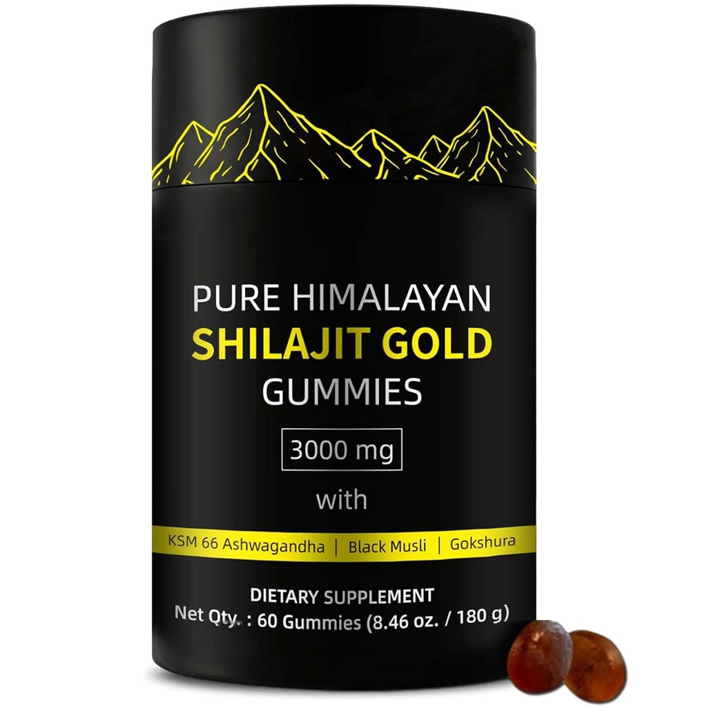 Shilajit Gummies | Alpha Gummies für Männer | Lab Tested I No Added Sugar | Ashwagandha, Gokshura | Fulvic Acid & 85+ Trace Minerals für Männer, Frauen | Non-GMO | 60 Gummy