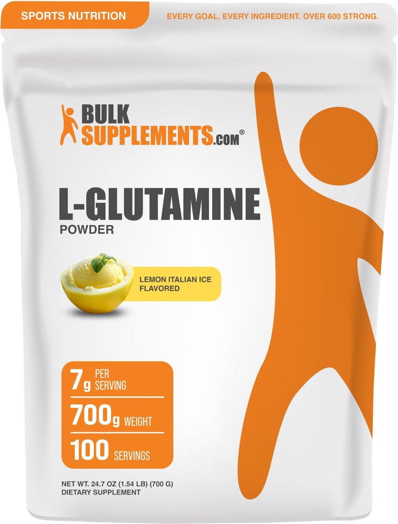 BulkSupplements.com Polvere di L-Glutamina - Integratore di Glutamina, Integratore di Aminoacidi - Limoni Italian Ice Flavor, 7g per Serving, 700g (1,5 lbs) (Pack of 1)