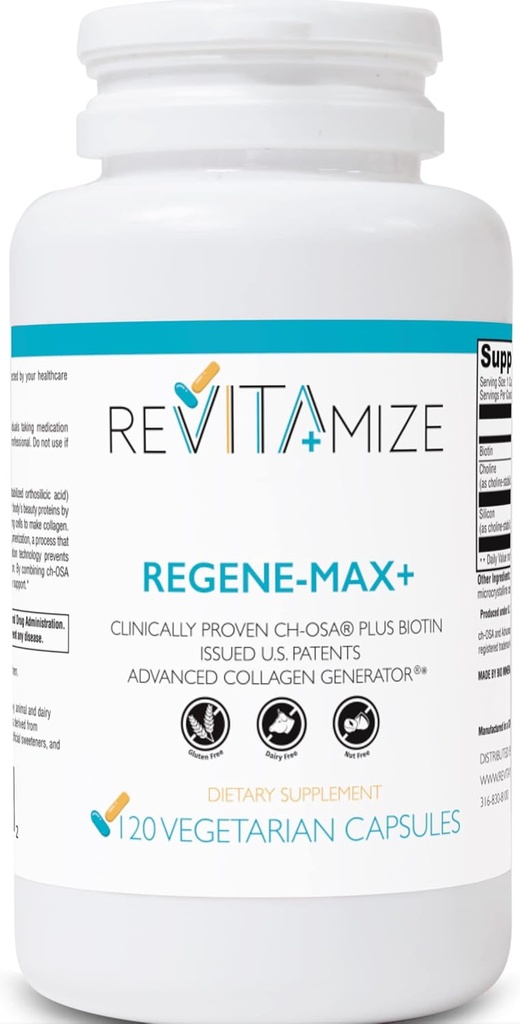 Regene-MAX+ Plus Biotina, Capelli, Pelle e Unghie. Ridurre le linee sottili e le rughe. Aumentare la produzione di collagene