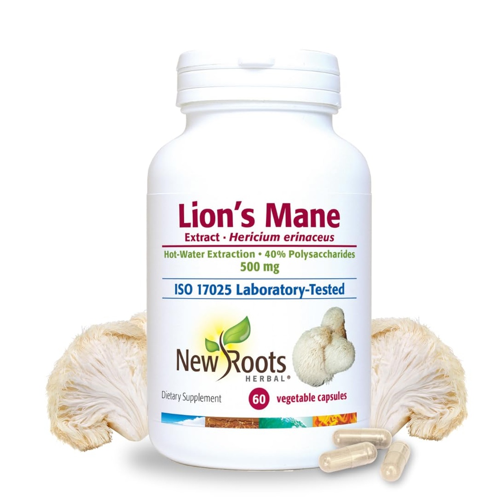 NEU ROOTS HERBAL Lions Mane Supplement Kapseln | 500mg Lion's Mane Mushroom Concentrated Hot-Water Extract | Memory, Focus & Immune Support Supplement | 60 Veggie Caps