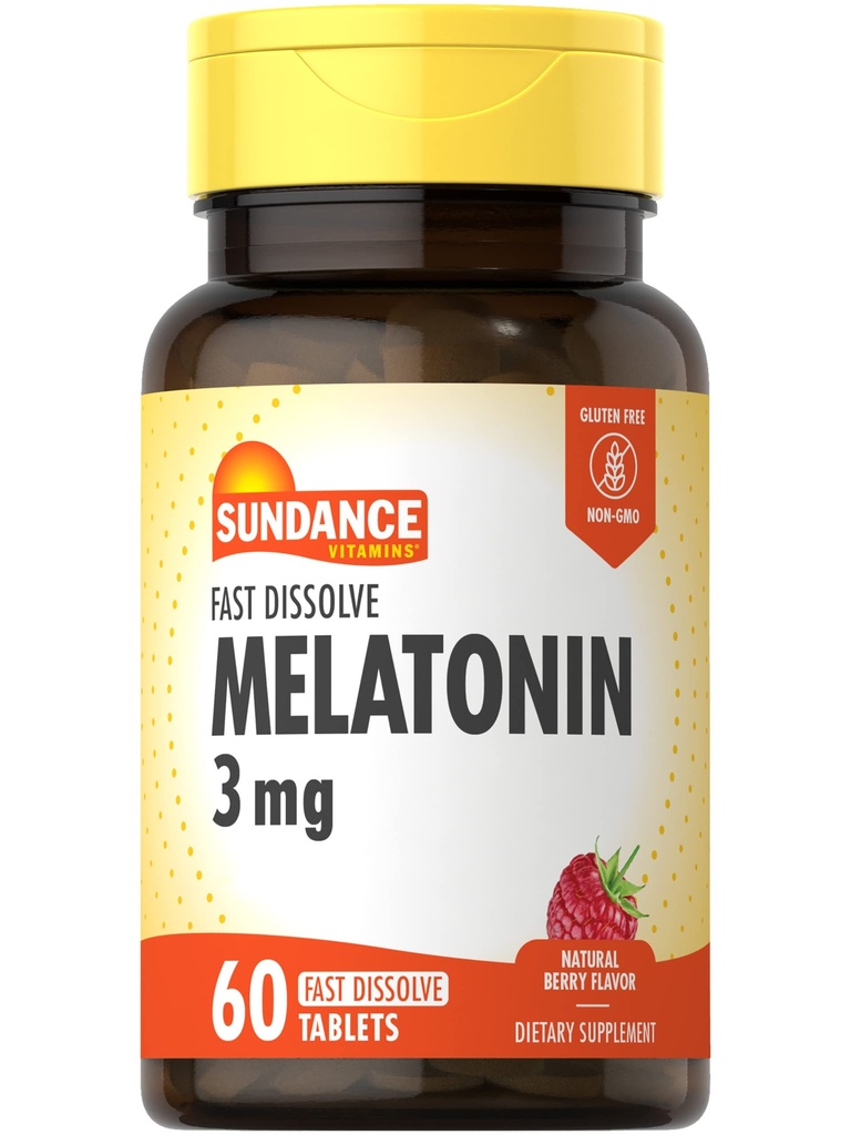 Sundance Melatonin 3mg Fast Dissolve | 60 compresse vegetariane | Natural Berry Flavor | Vegetariano, Non OGM e Gluten