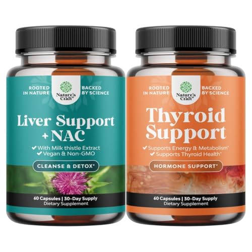 Ensemble de complément de soutien du foie NAC avec extrait de chardon de lait, N Acétyl Cysteine et Artichaut, et complexe de soutien à la thyroïde à base de plantes - Potent Kelp Iodine pour équilibre hormonal - Mood & Energy