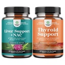 Bundle of Liver Support NAC Supplement mit Milk Distle Extract, N Acetyl Cystein und Artischocke und Herbal Thyroid Support Complex - Potent Kelp Jodine für Hormone Balance - Stimmung & Energie