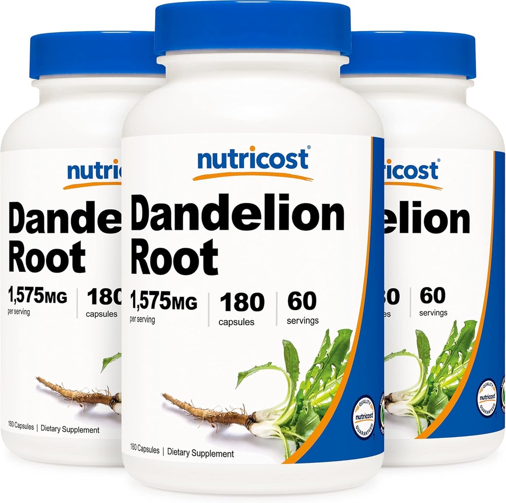 Nutricost Dandelion Root 525mg, 180 Capsule (3 bottiglie) - 1575mg Servire, Non OGM, Gluten Free