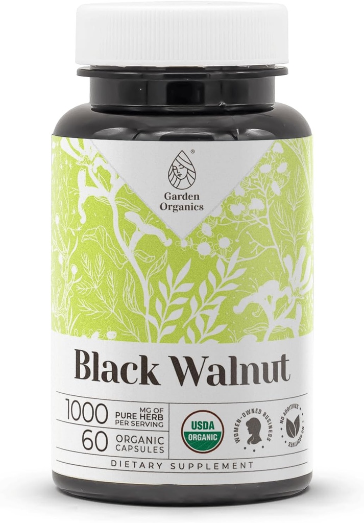 Black Walnut USDA Organic 60 capsule | Supplemento naturale ad alta potenza | Capsule Vegetariani Organici Certificati e Noce Nera Organica (Juglans Nigra) Farina secca (60 capsule)