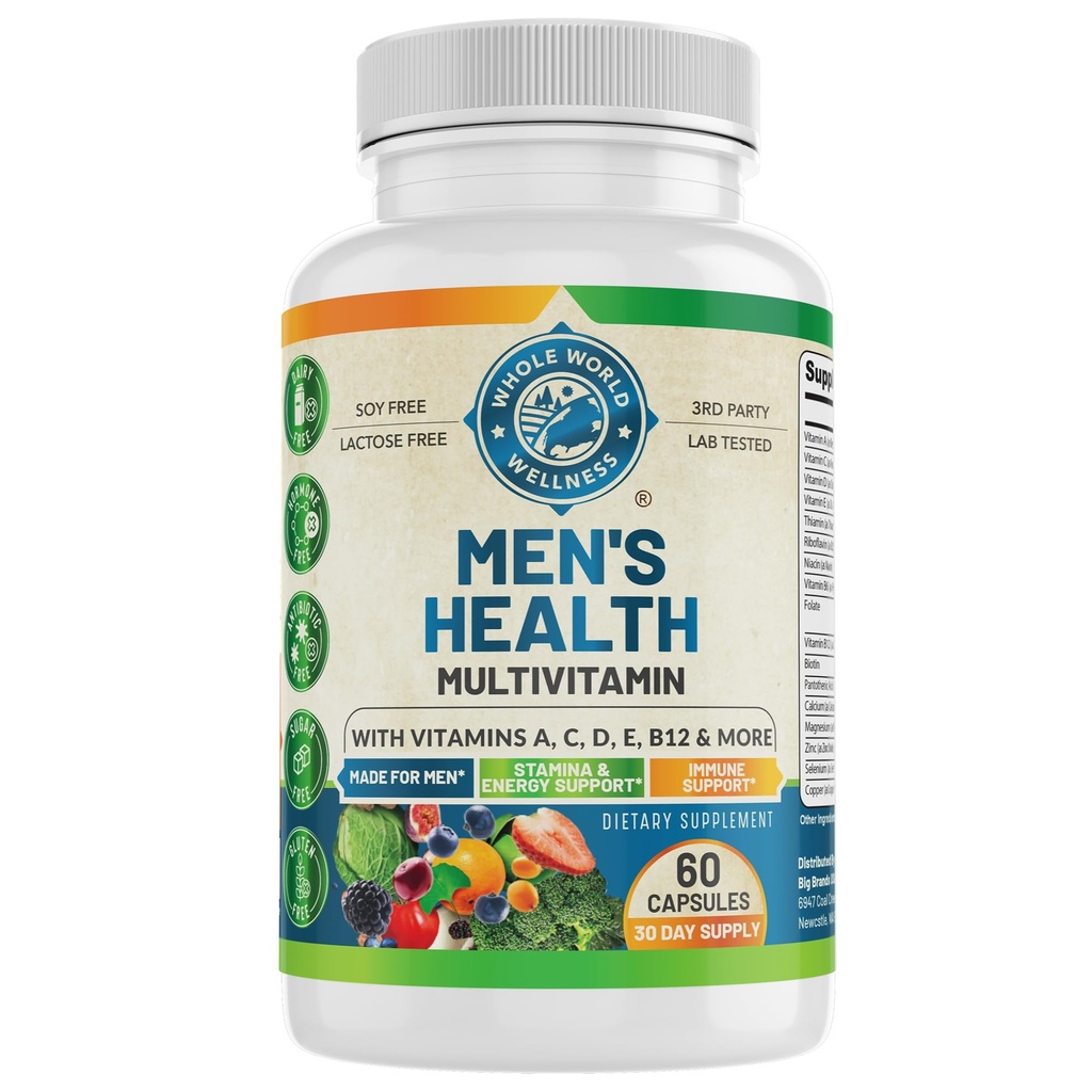Supplément multiminéral multivitamine quotidien pour hommes pour l'énergie, Focus, l'endurance et la performance. Fabriqué pour les hommes avec 30+ nutriments, mélange de fruits et d'énergie. Vitamines Homme 60 Capsules, Fabriqué aux États-Unis.