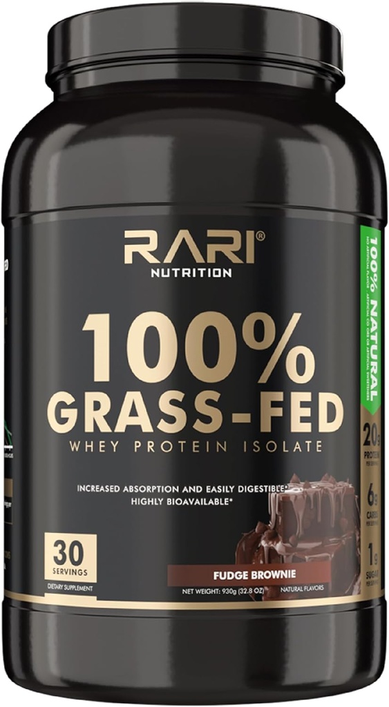 Polvere isolata di proteine del siero - 100% erba Fed, 20g Protein, 5g BCAAs, 20 Serve, Fudge Brownie Flavor