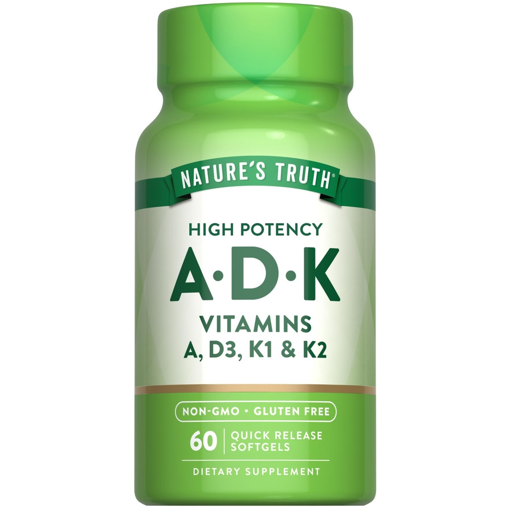 Nature's Truth Vitamin ADK | 60 Softgels | Hohe Potenz von Vitamin A, D3, K1 & K2 | Non-GMO & Gluten Kostenlose Ergänzung