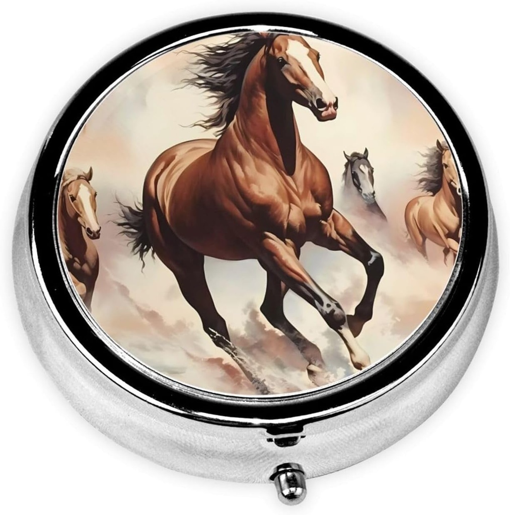 Pille Box, Kleine Pille Fall für Geld und Tasche, niedliche Medizin Organizer Reise Pille, Portable Pille Container Halter, um Vitamine, Medikamente, Fischöl und Nahrungsergänzungen,Prancing Brown Horse