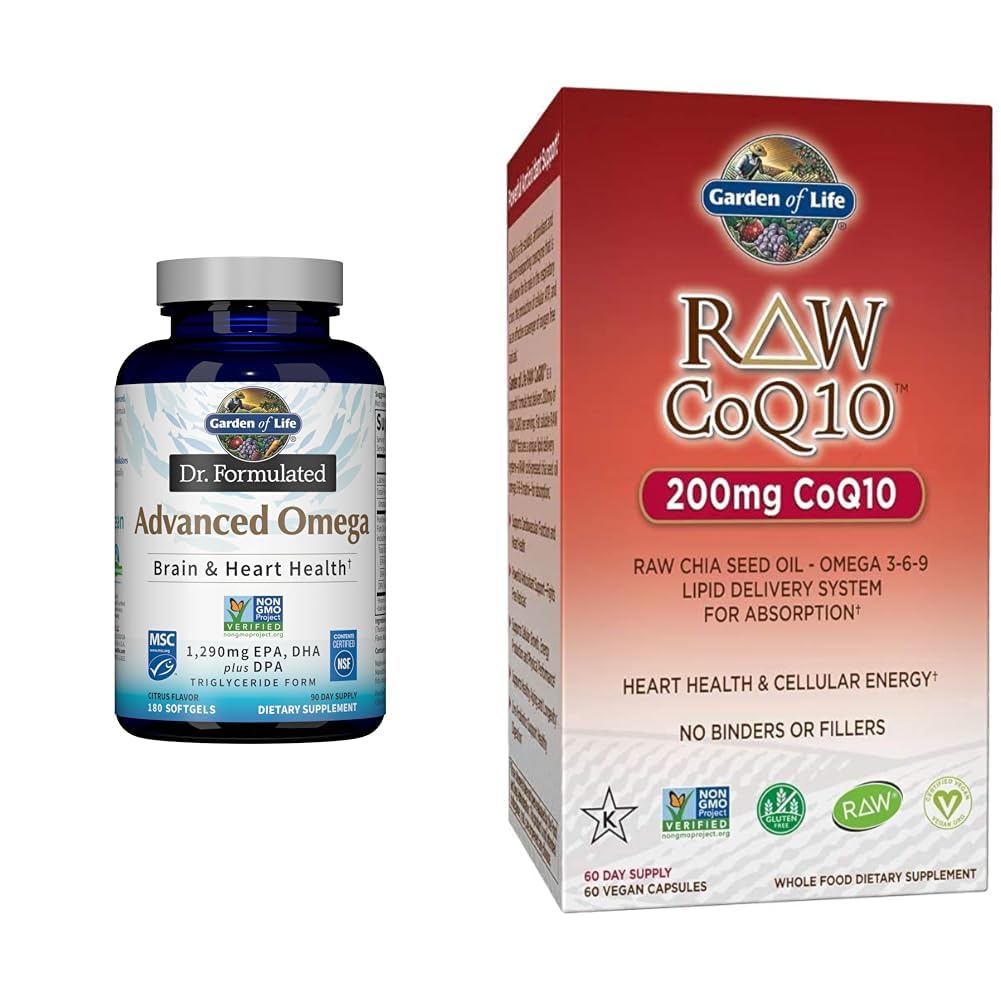 Garten des Lebens Dr. Formuliert Advanced Omega Fish Oil - Zitrone, 1.290mg EPA, DHA + DPA & Vegetarische Omega 3 6 9 Supplement - Raw CoQ10 Chia Seed Oil Whole Food Nutrition