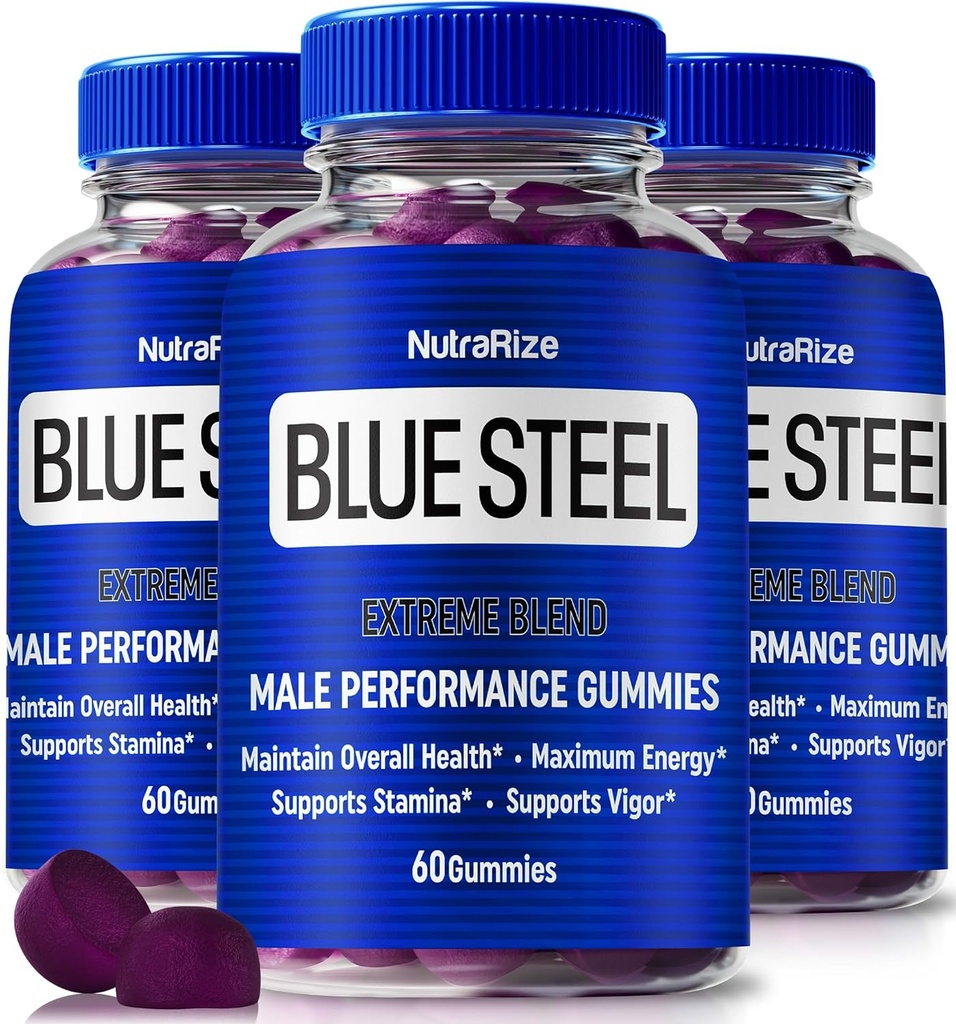(3 Pack) Gummie in acciaio blu per gli uomini, Nutrizione quotidiana per aumentare la fiducia e la salute generale, Tutti i supplementi naturali per sostenere le prestazioni del picco, pancia maschile ufficiale, BlueSteel Recensioni (180 Gummies)