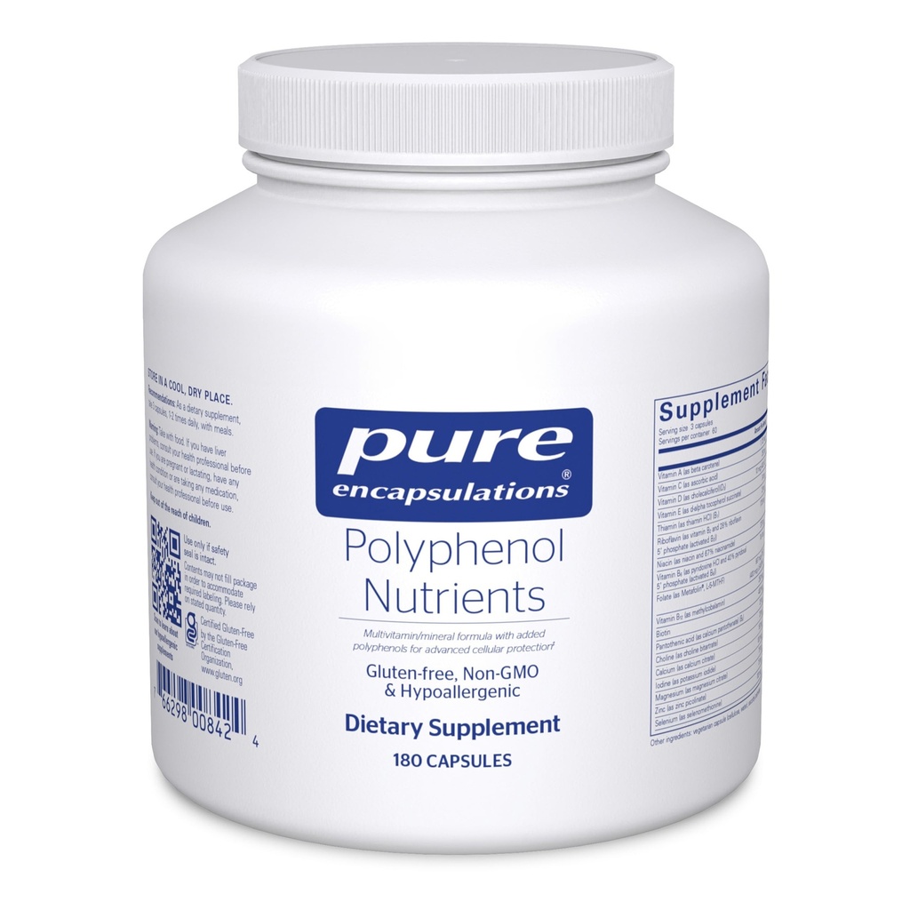 Encapsulations pures Polyphénol Nutriments Hypoallergénique Nutrient Dense Multivitamine/Formule Minérale , 180 Capsules