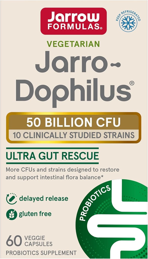 Jarrow Formulas Jarro-Dophilus Ultra - 50 Billion Viable Atto Per Serving - 60 Delayed Release Veggie Caps - Ripristini, Proteggi e Mantiene Intestinal Flora - 60 Serve