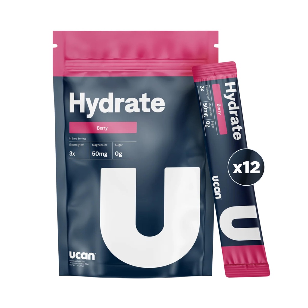 UCAN Hydrate Electrolyte Drink Mix (Berry, 12 Stickpacks) Zuckerfrei, Keto-Friendly, Vegan, Non-GMO, Glutenfreies Elektrolytpulver mit Kalium & Magnesium für Läufer & Sportler